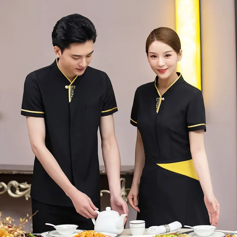 Hotel Restaurant Waiter Work Clothes Summer Short-sleeved Hot Pot Teahouse Restaurant Chinese-style Kichen Cooking Work Wear