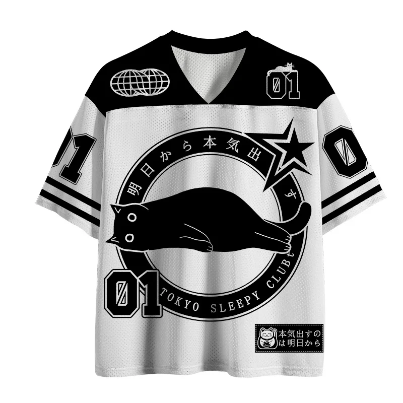 Black and White Cat Fun Pattern Text 3D Printing V-neck Men's and Women's Sports Fitness T-shirts, Children's Street Casual Tops