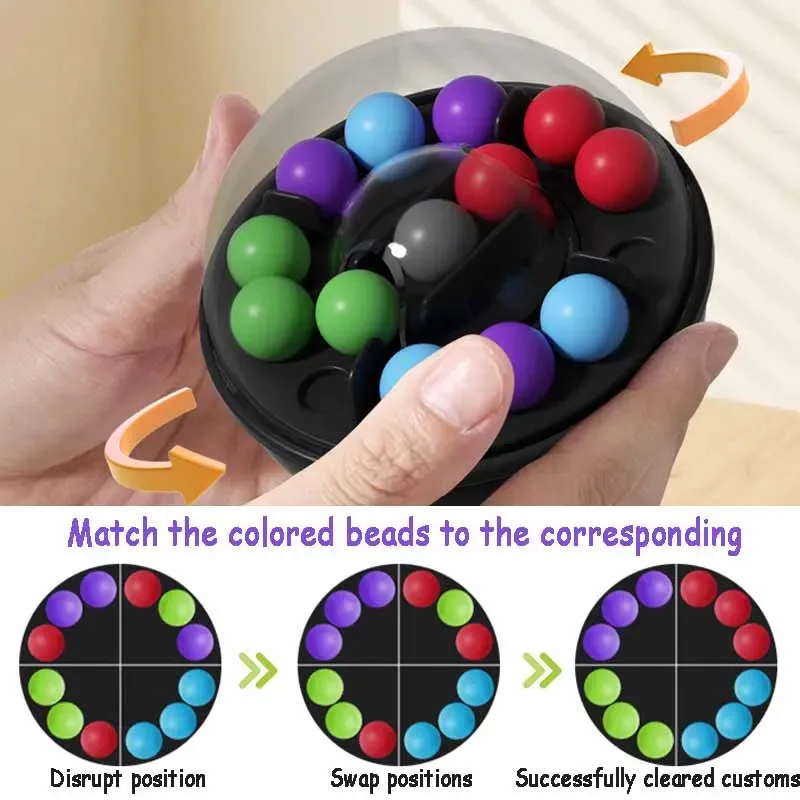 3D-Gehirnportaufgaben und Puzzlespiele, rotierender magischer Perlen-Puzzleball, Zappelspielzeug, logisches Denken, geistiges Spiel für Kinder und Erwachsene