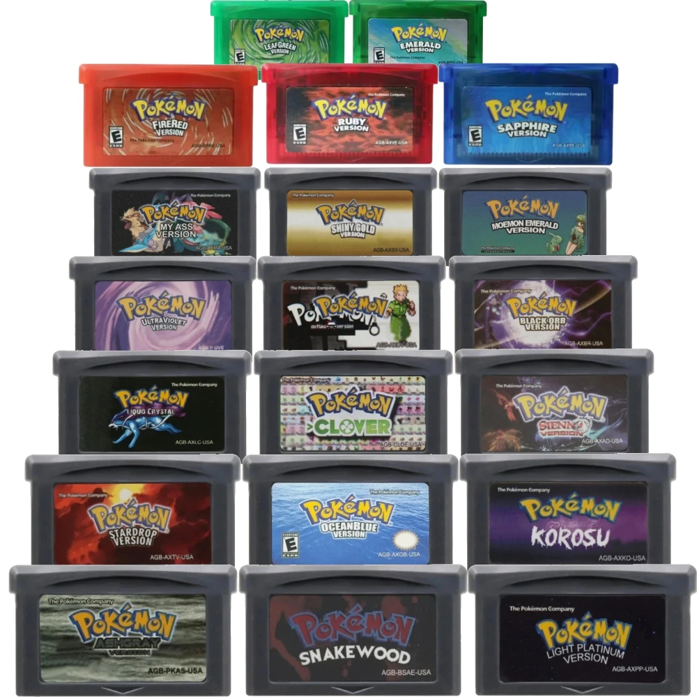 English Version GBA Pokémon Game Cartridge FireRed LeafGreen Ruby Sapphire Emerald Snakewood Clover for GBA SP Retro RPG Game