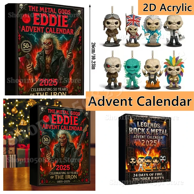

24Days Christmas Advent Calendar Eddie Calendar Countdown Rock And Metal 2D Acrylic Pendant Music Character Keychain Decor Gift