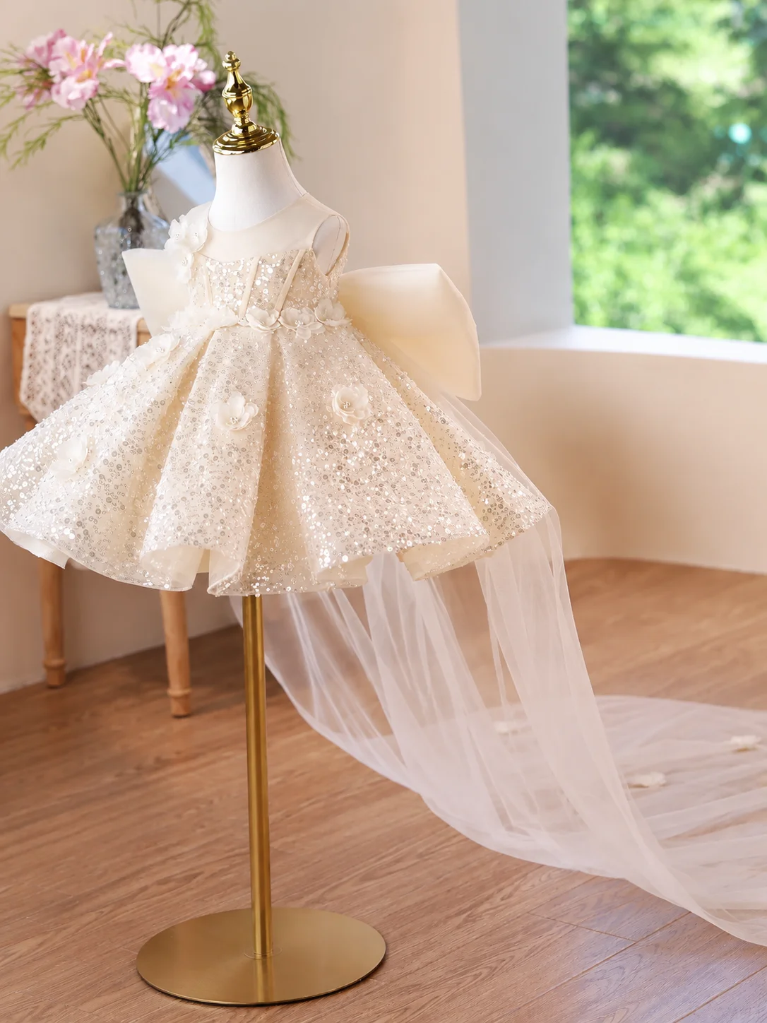 Luxury Girls Dress 3-10 Years Old Princess Tulle Ball Gown Elegant Kids Formal Dress Wedding Party Birthday Graduation Clothing