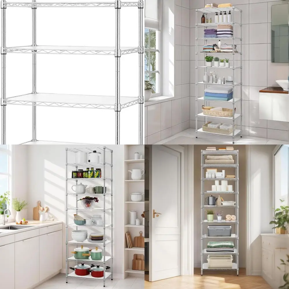 

Adjustable 9-Tier Chrome Steel Wire Shelving, 81 H x 9 Shelves, NSF Certified Storage Rack with PE Mat