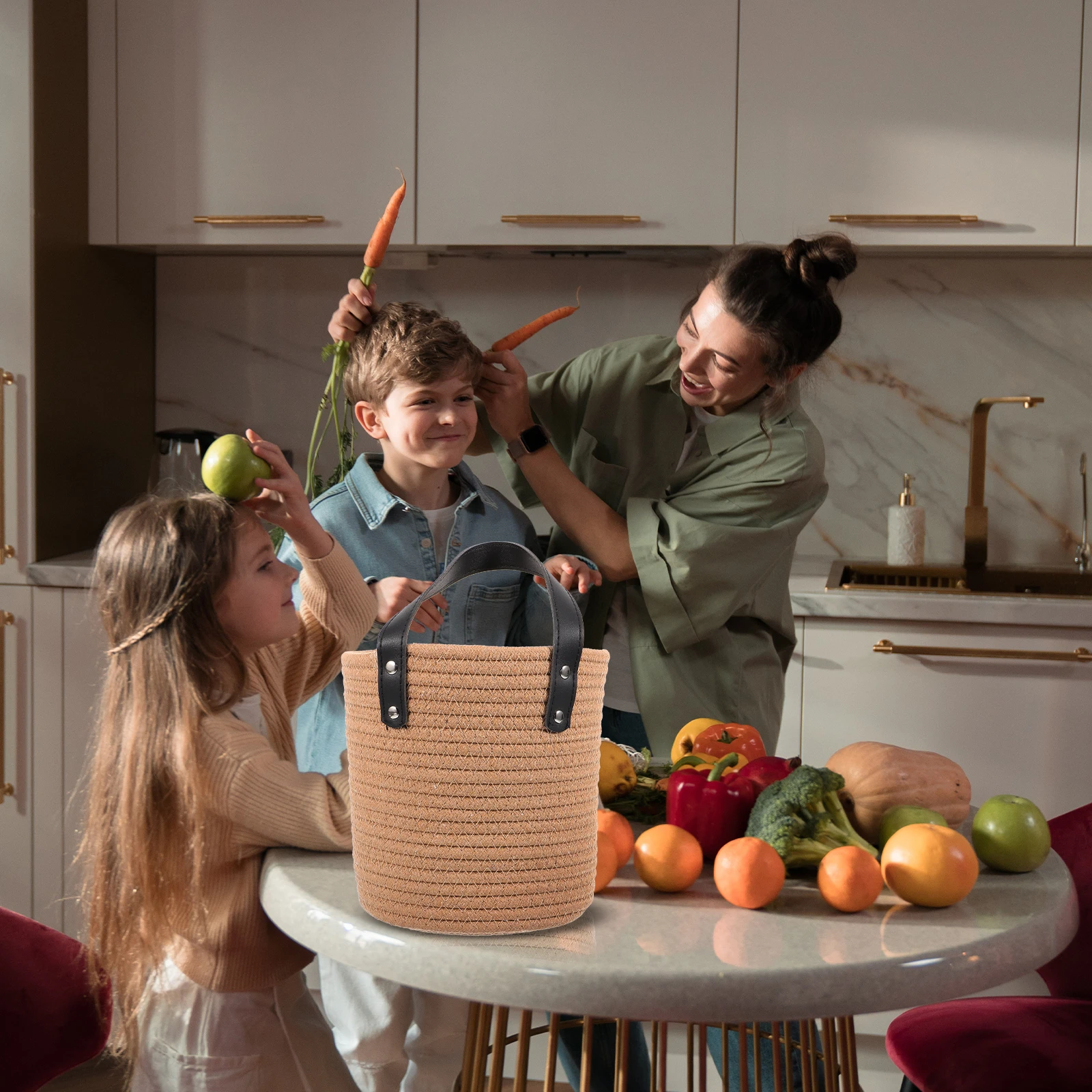 

Woven Storage Basket for Home Decor Rustic Cotton Hanging Organizer Basket Wall Mount Vegetable Fruit Sundries Holder