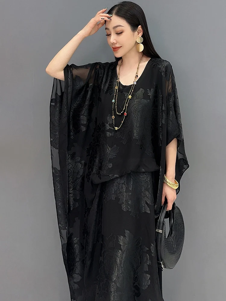 SHENGPALAE 2024 Summer New Chinese Style Jacquard Fashion Temperament Versatile Elegant Dress For Women Solid Color Robe 5C1154