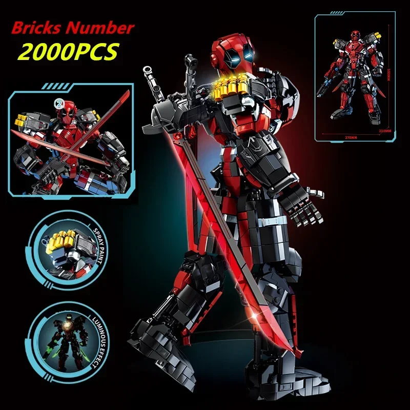 Miniso Marvel Deadpool Armor Battle Mecha Superheroes Avengers Robot Figure Building Brick Block Gift Boys Set Toy