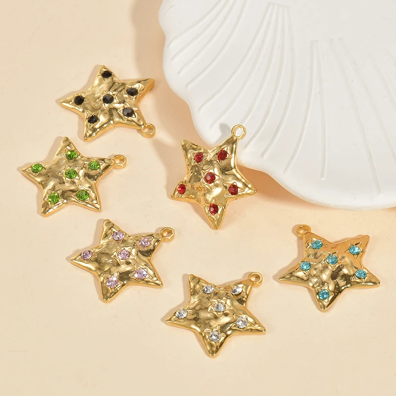 4pcs Stainless Steel Handmade Crystal Starfish Star Pendant Necklace Bracelet Accessories DIY Gold Charms Jewelry Crafts Making