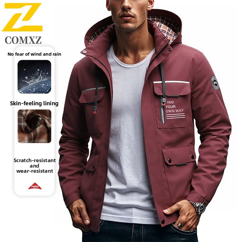 

Мужская повседневная куртка, весенне-осенняя новая модная ветрозащитная и дышащая куртка с капюшоном и принтом, уличная куртка для пешего туризма и кемпинга