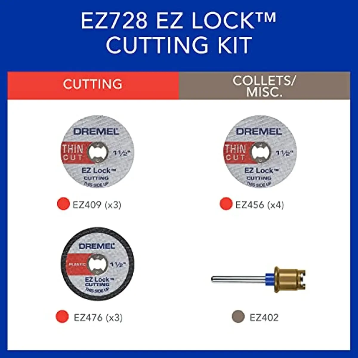 Imagem -03 - Dremel ez Lock Ferramenta Rotativa Discos de Corte Kit Acessório Rodas de Corte para Metal Plástico e Cortes Finos 11 Peças Acessórios Sortidos
