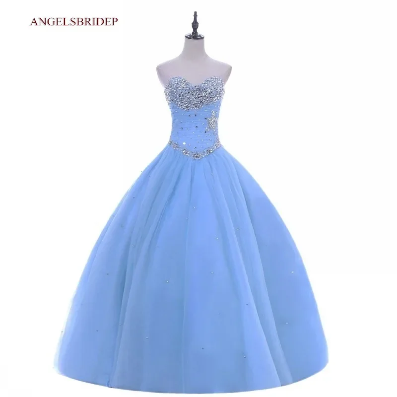 Vestidos de princesa Quinceanera céu azul para meninas, vestido de baile, baile frisado, Sweet 16 vestidos, luxo, 15 anos