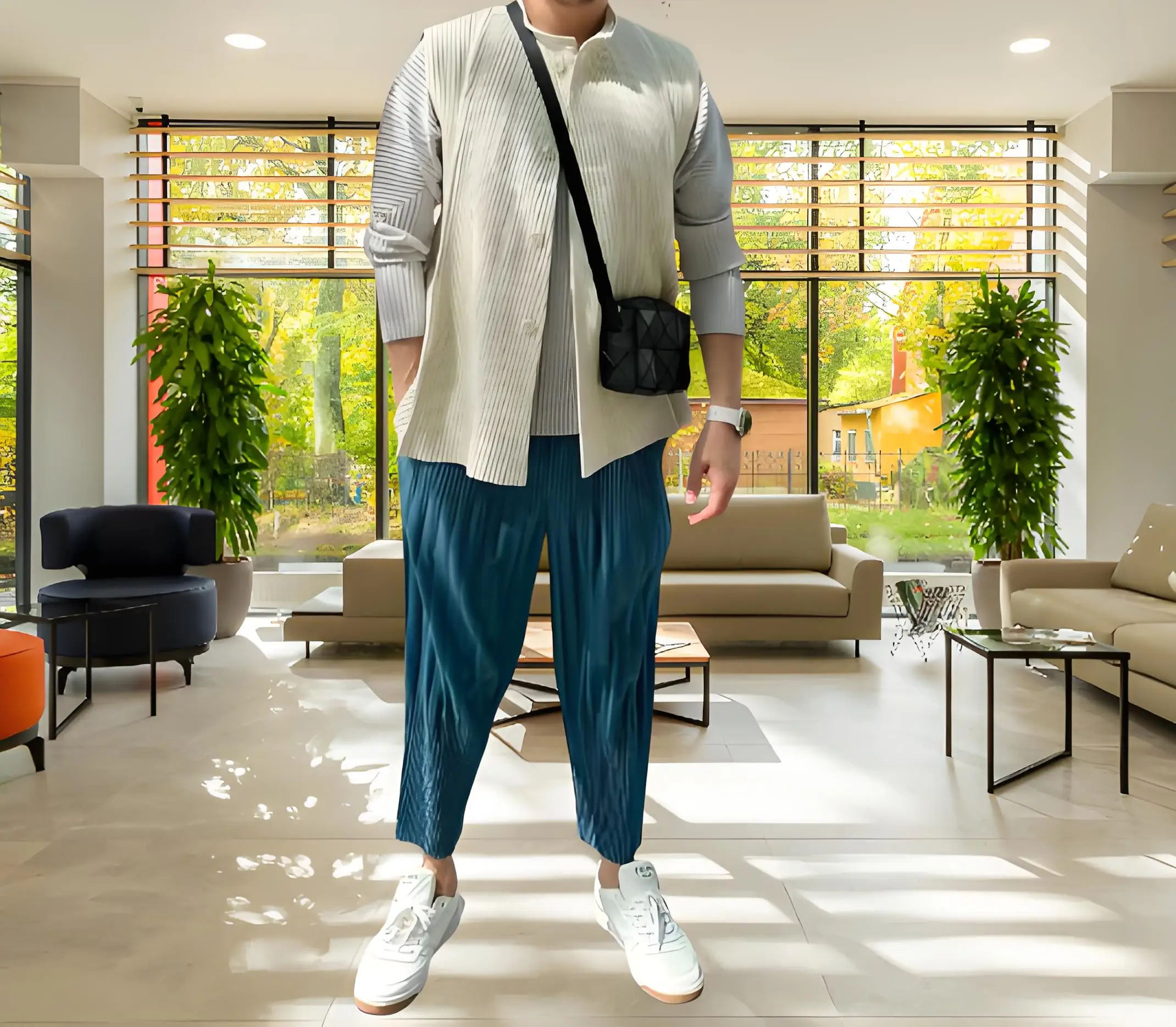 

Miyake Summer 2025 Men's Pants Pleated Trend Bloomers Pleats Fashion Loose Pleated Casual Harlan Pants Nine-Point Pants Tide