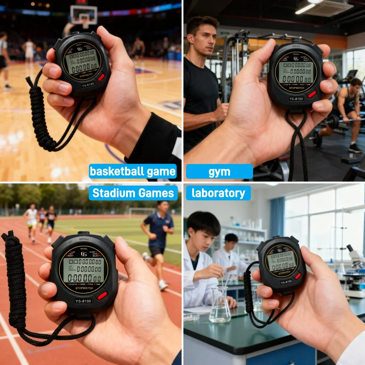 ساعة توقيت رياضية بذاكرة 100 لفة، مؤقت عد رقمي لأعلى/لأسفل مع شاشة كبيرة للجري والتدريب والتدريب والحكم