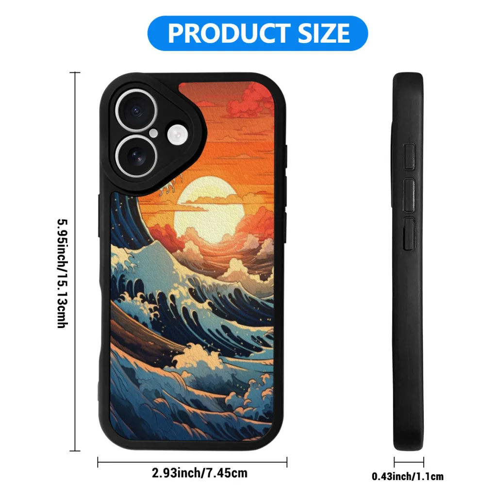 Great Wave off Kanagawa Sunset Phone Case For iPhone 16 Pro Max Plus Soft Silicone Skin Case