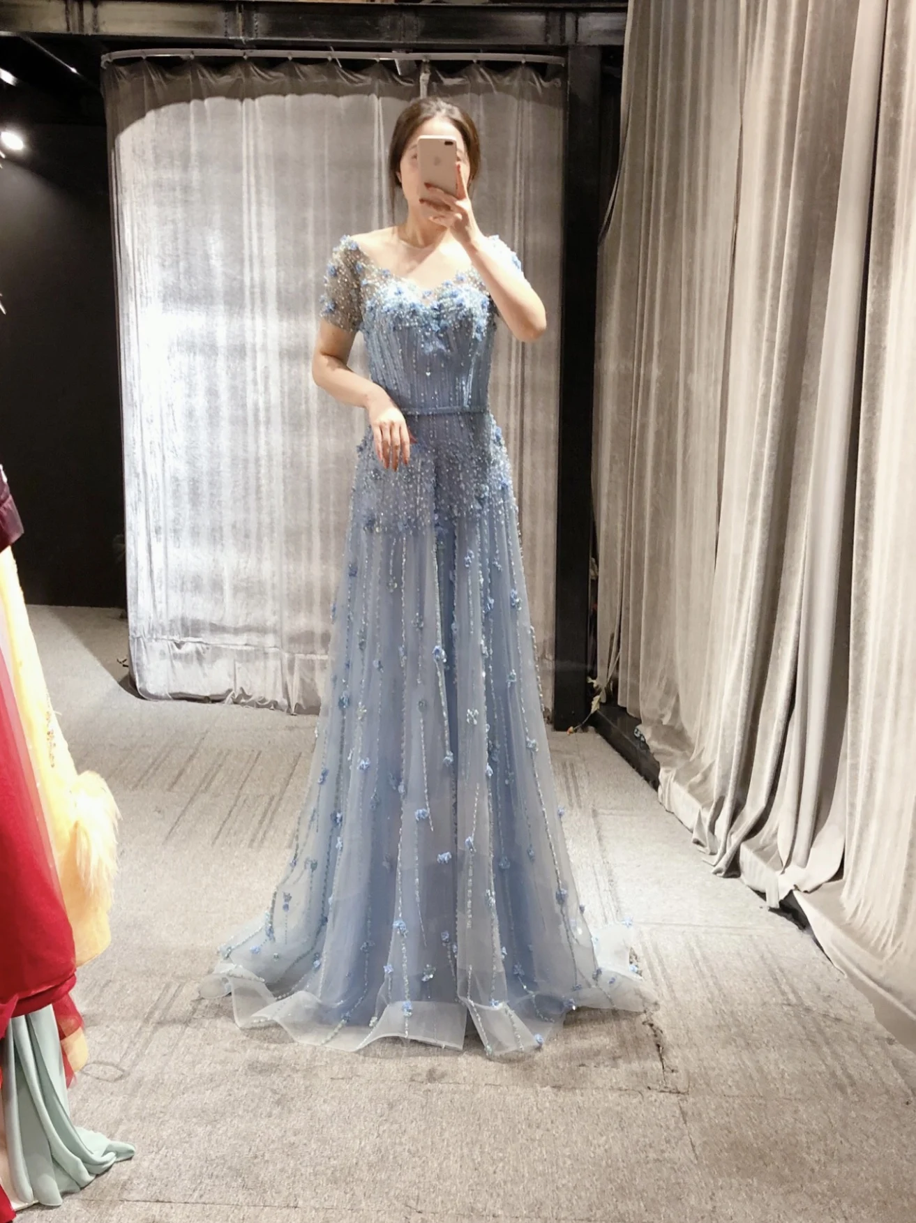 elie saab dress blue Elie Saab Blue Lace Tiered Mini Dress S