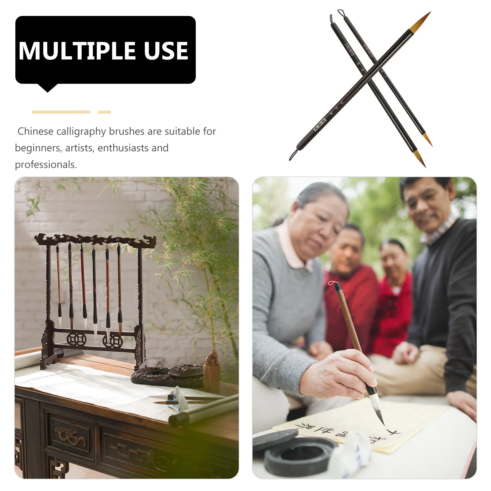 

3Pcs Wolf Hair Calligraphy Brush Chinese Traditional Ink Pen for Beginners Artists Precision Writing Tool Sumi Practice Set