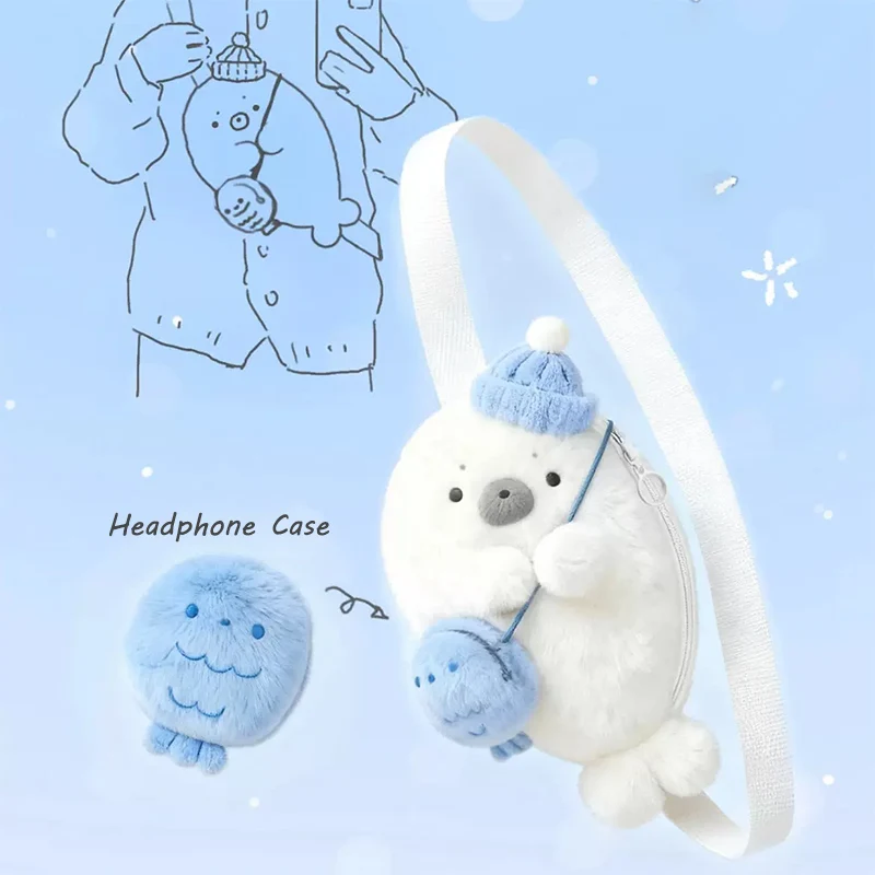 

Wakaii Soft Seal Shoulder Pouch Adorable Cute Cotton Cartoon Handbag Lightweight Adjustable Straps Crossbody Bag Teen Girl Gifts