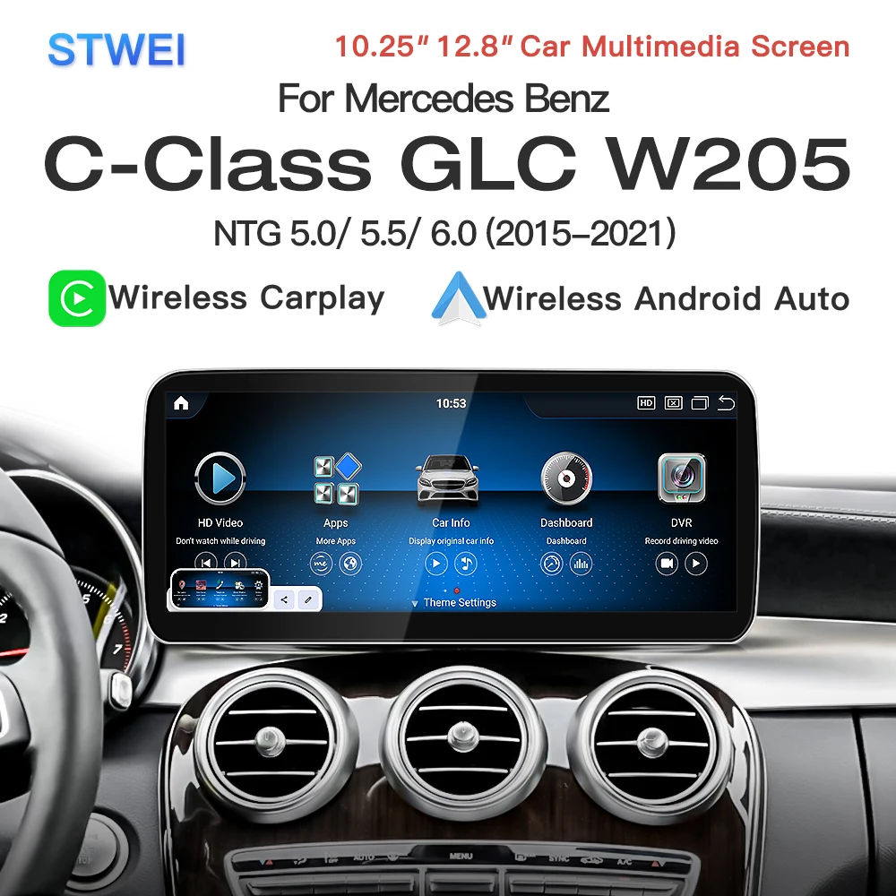 stwei Android 16 Snapdragon 665 10.25 12.8 Slim Screen CarPlay Auto Players For Mercedes Benz C Class GLC W205 X253 NTG 5.0 5.5