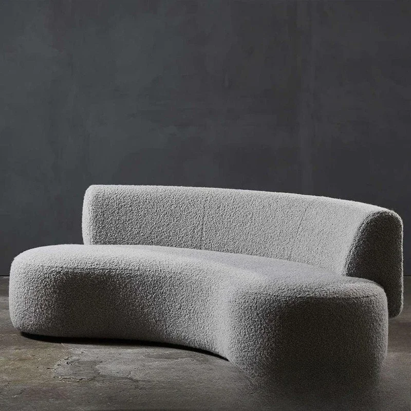 curved fabric three-person sofa, living room clothing store wabi-sabi wind, designer lamb wool, special-shaped small