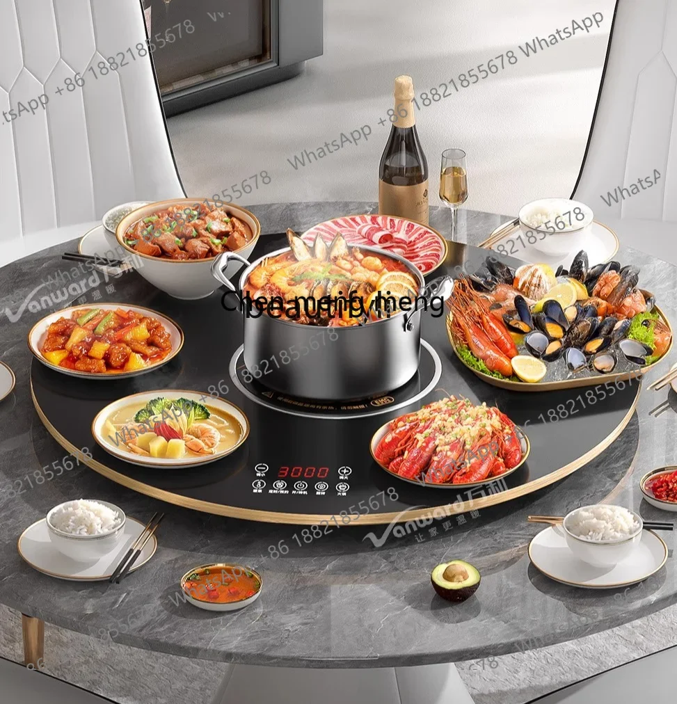 Round Rotating Hot Pot Table Multifunctional Thermal Insulation Heating Cutting Board Household Food Warming Artifact