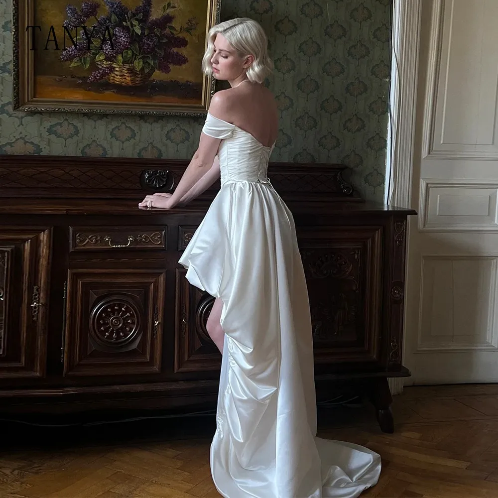 Vestido de novia de satén con escote Corazón, hombros descubiertos, línea A, vestido de baile nupcial de moda, vestido de novia con cordones en la espalda