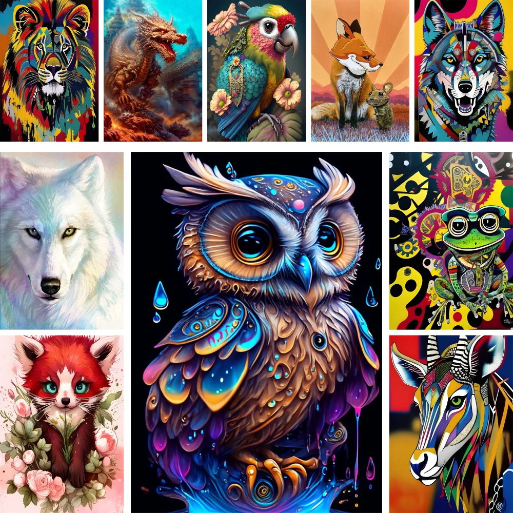 Cartoon Animals Lion Owl Printed Cross Stitch Kit DIY Embroidery Sewing Handicraft Needlework Painting Design Room Decor Jewelry