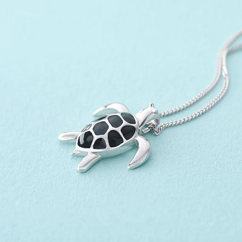 Buyee 925 Sterling Silver Female Big Pendant Chain Cute Turtle Sweet Necklace for Women Unique Fashion Animal Fine Jewelry Chain