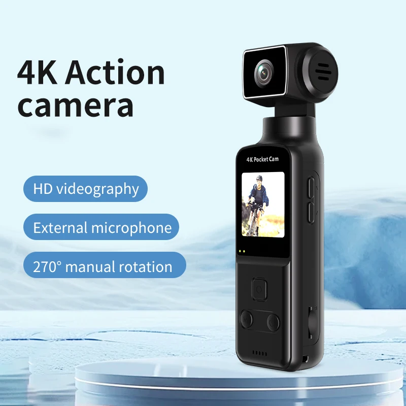 

4K handheld portable action camera, mini audio-visual compact camera, 270° rotating camera, suitable for outdoor sports, cycling