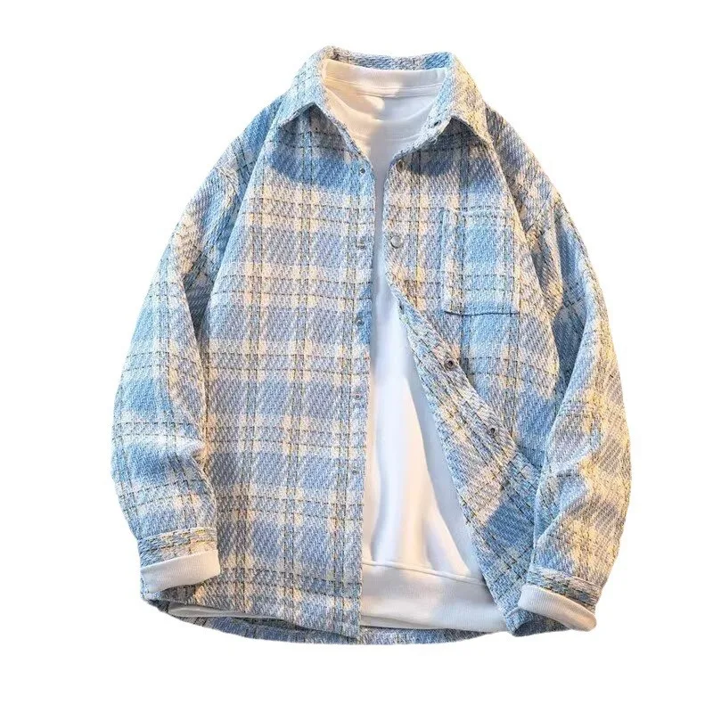 Korean-style Woolen Coat Men's Loose Casual Versatile Top 2026 Spring/Autumn New Fashionable and High-end Checked Shirt Jacket