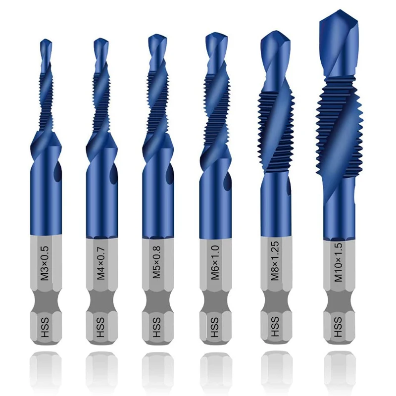 Hex Shank Titanium Plated HSS Schroefdraad Metrische Tap Boren Schroef Machine Compound Tap M3 M4 M5 M6 M8 M10 Handgereedschap