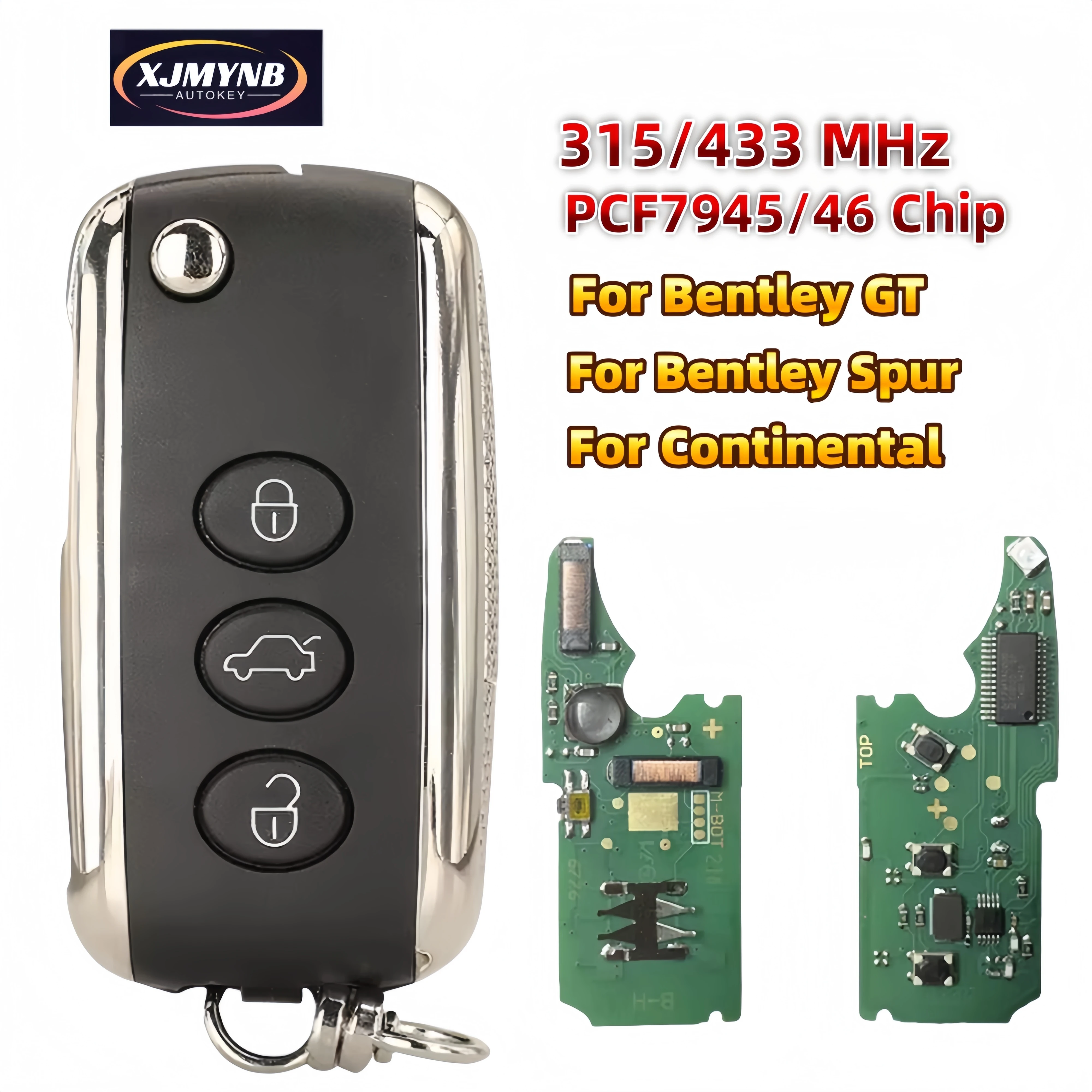 XJMYNB Keyless Go Flip Smart Car Key For Bentley Continental GT Flying Spur 3 Buttons 315/433MHz PCF7945/46 Chip KR55WK45032