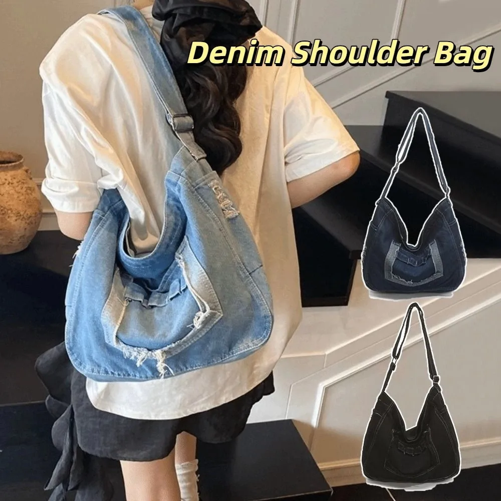 

Women Vintage Denim Shoulder Bag Versatile Multi-pockets Cross Body Bag Commuting Satchel Handbag Ladies Crossbody Bag