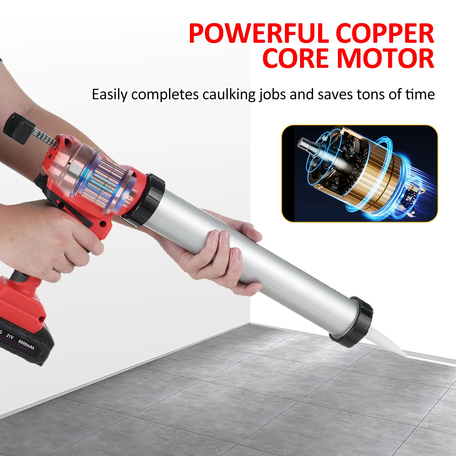 آلة السد اللاسلكية 21 فولت مع أنبوب الألومنيوم مجموعة السد الكهربائية اللاسلكية المجهزة ببطارية 2.0 أمبير وشاحن LED