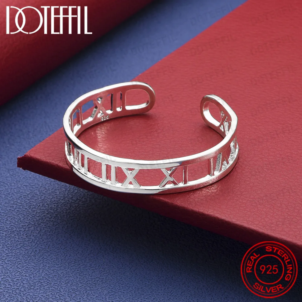 925 Sterling Silver Roman Numerals Bangle Bracelet For Woman Man Fashion Wedding Engagement Party Jewelry