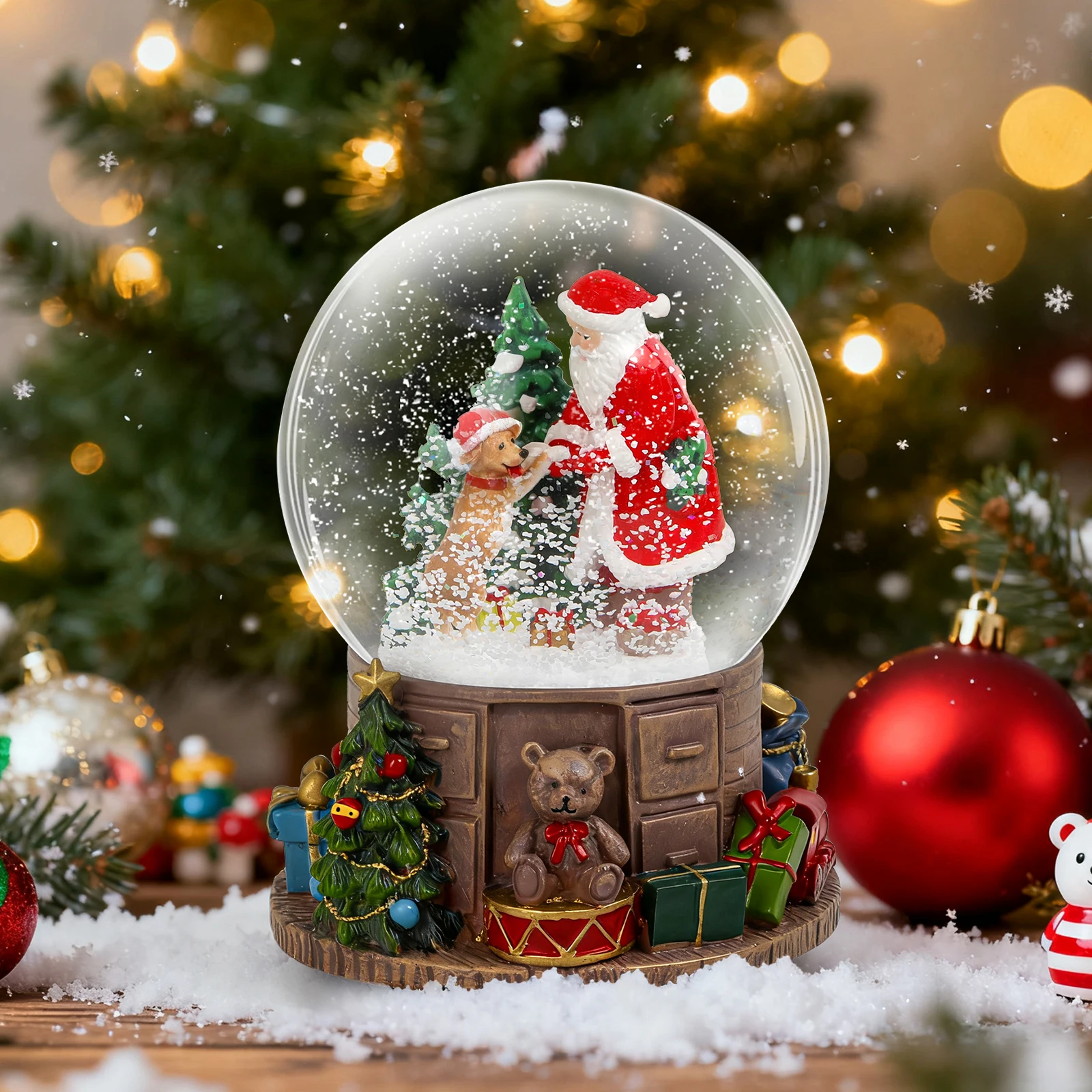 

Santa's Dancing Dogs Festive Scene in a Snow Globe, Whimsical Christmas Music Box for Home Decor and Kids Christmas Gifts