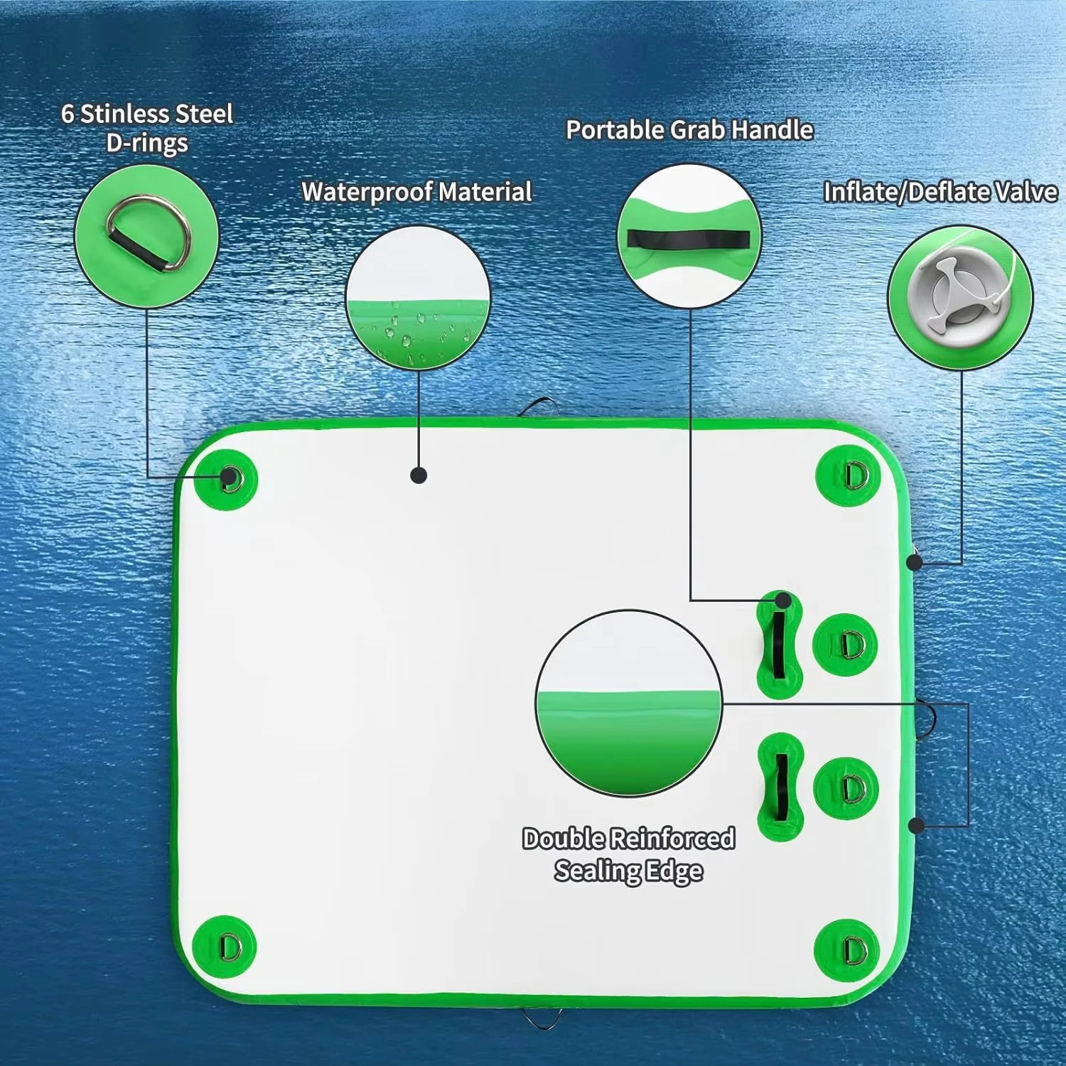 Große aufblasbare schwimmende Plattform, aufblasbares Floß-Wassermatte für mehrere Personen, schwimmende Inselmatte für See, Pool, Strand, Ozean – Detail 6