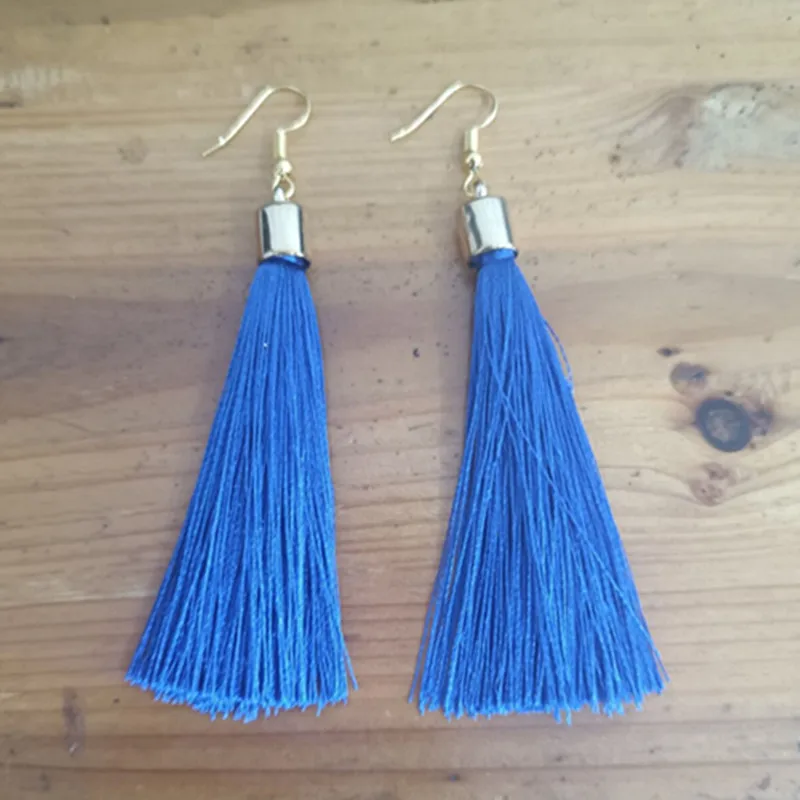 موضة هامش شرابة الأقراط خيط القطن الحبال فرشاة قطرة استرخى أقراط خمر قطرة طويلة استرخى أقراط مجوهرات السيدات #4