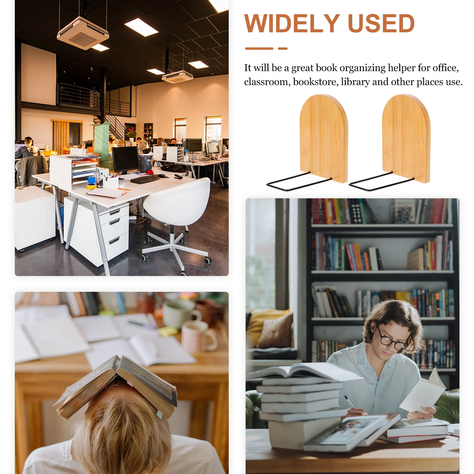 

2Pcs Bamboo Creative Bookend Decorative Multi-Function Book Organizer for Office Classroom Study Supplies Book Ends for Shelves