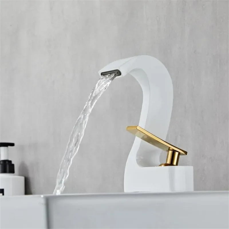 

Basin Faucet White Gold Bathroom Sink Faucet Sink Mixer Hot & Cold Mounted Lavatory Crane Water Tap Black/Chrome