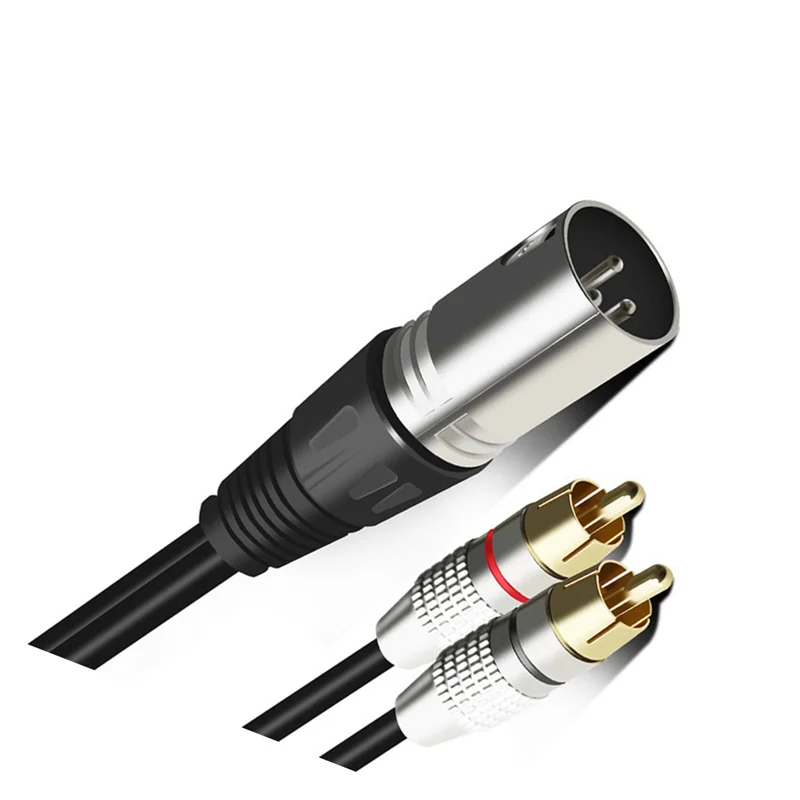 Cabo RCA de áudio A19E 2RCA macho para XLR 3 pinos macho canhão amplificador plugue de mistura cabo AV XLR para cabo RCA duplo