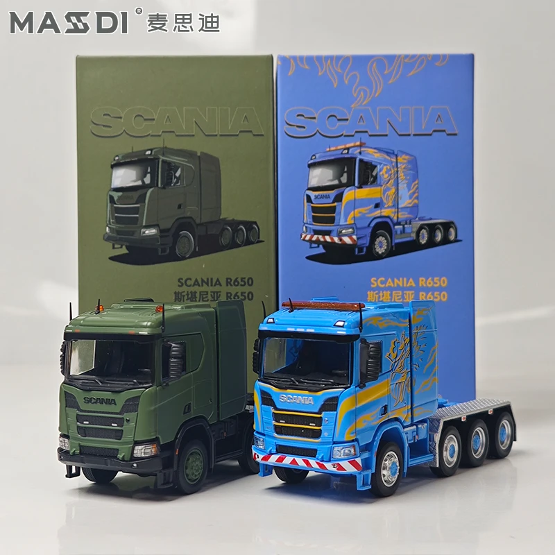 MASSDI 1/64 Scania R650 Trailer Head Trailer Eight-and-a-half-axle Low Plate Cars Alloy Diecast Metal Model Kids Toys Boys