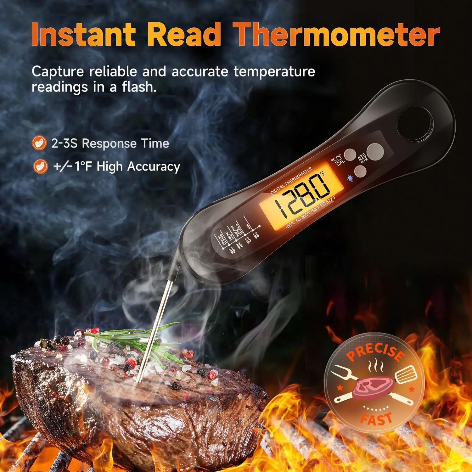Meat Thermometer for Cooking Instant Read Digital Milk Food Thermometer with Backlight Magnet Kitchen Thermometer Bottle Opener