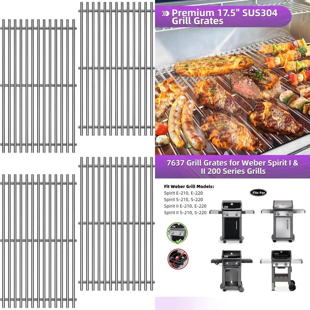 

Stainless Steel 9MM Grill Grates for Weber Spirit 200 Series Gas Grills, 17.5 Replacement Parts