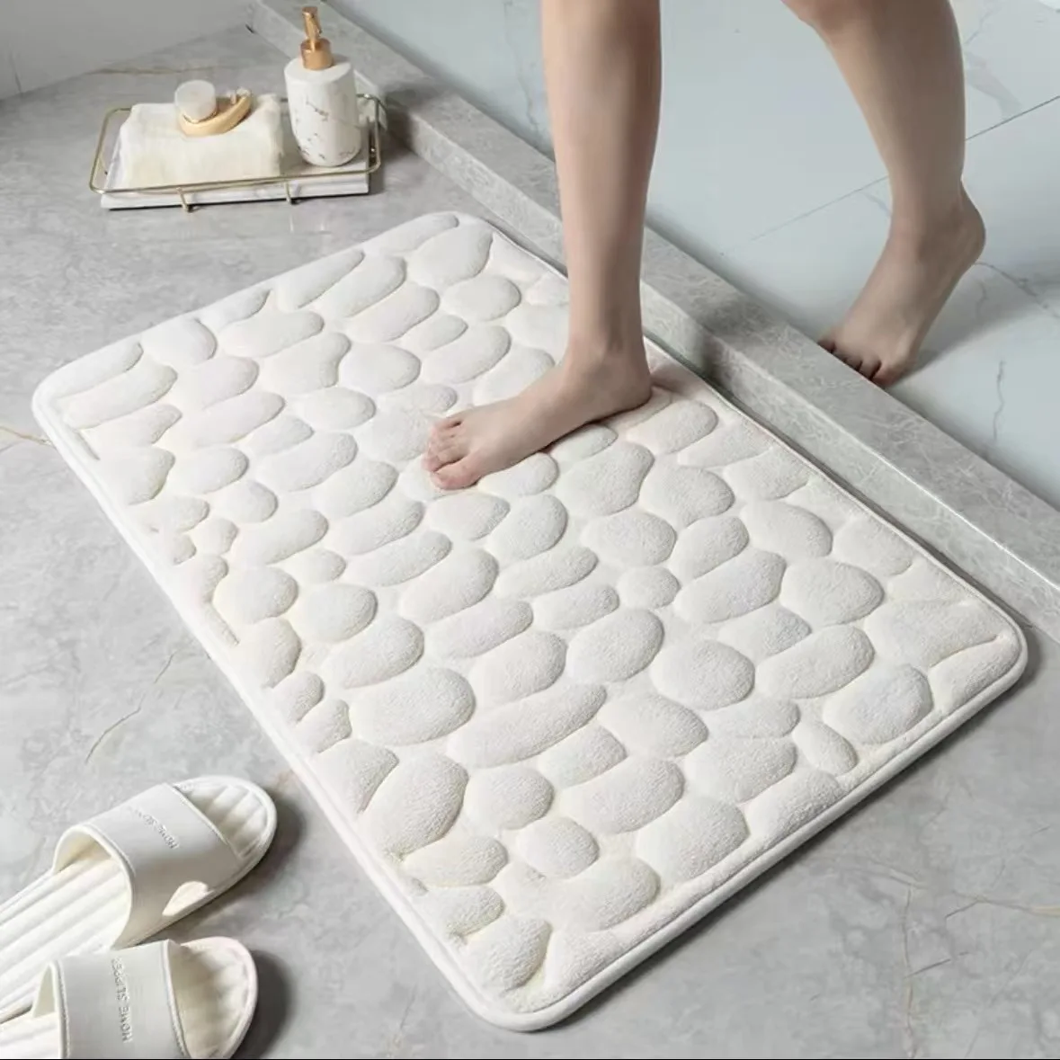 1pc Memory Foam Embossed Velvet Carpet Bathroom Living Room Non-Slip Mat Cobblestone Floor Mat Home Furnishings image 2