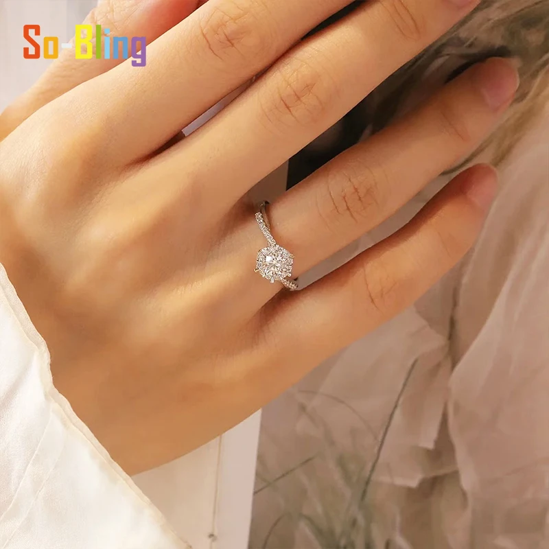 So-Bling 1/2ct 6.5/8 مللي متر D اللون VVS مويسانيتي الدائري للنساء S925 فضة مجوهرات تمرير الماس تستر العصابات الزفاف