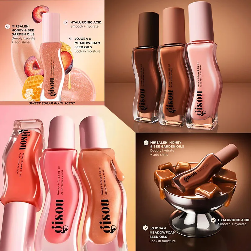 Gisou Nuovi Colori Smaltati Prugna Balsamo per le labbra Olio per labbra Gloss Cura delle labbra Benetitnt Per le labbra Rimpolpante Esfoliante Rimpolpante Gloss