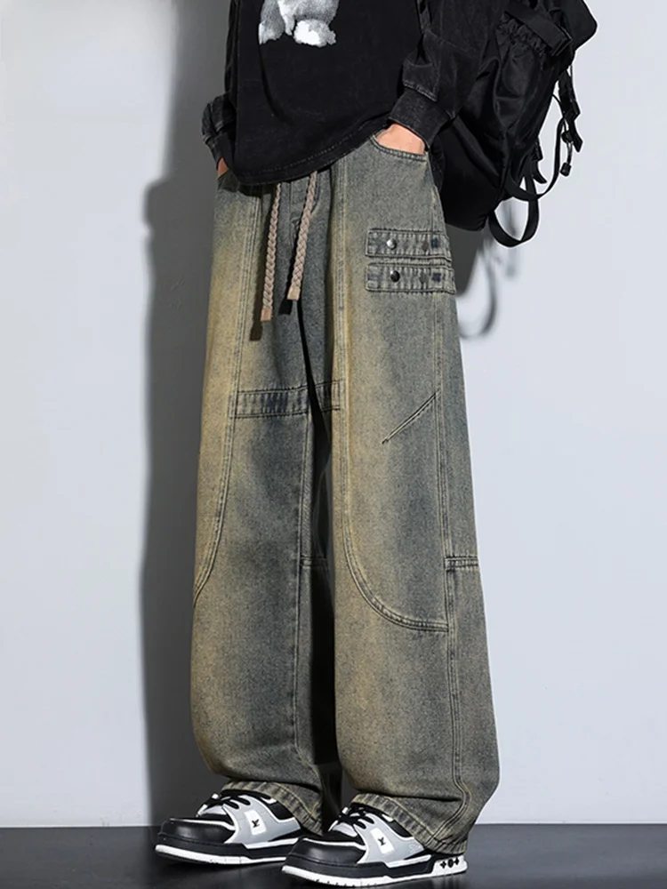 American Style Retro Large Size Men's Jeans Spring Autumn New Loose Versatile Trendy Straight Leg Wide Leg Long Pants