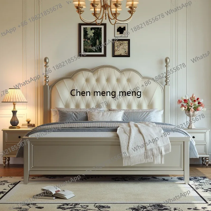 Retro French light luxury solid wood bed American leather soft bag double bed master bedroom