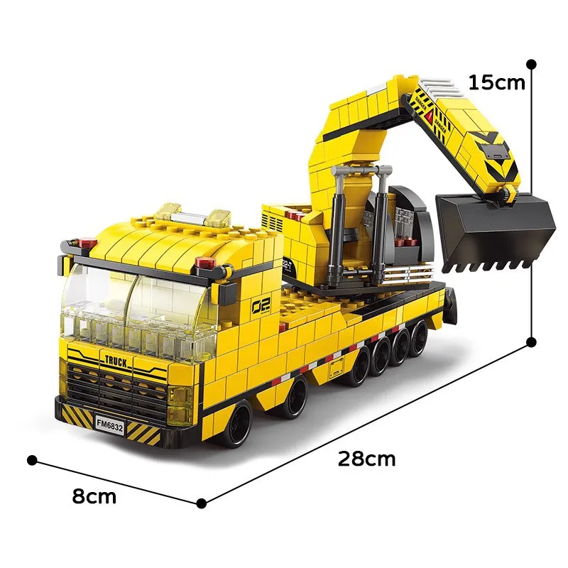 6in1 NEW Excavating Machinery Engineering Vehicle Crane Car Truck Material Handler Model Building Blocks Sets Bricks Toy City