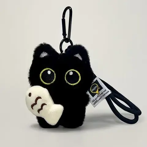 Cute Black Cat Plush Pendant Keychain Pilot Little Black Cat Hanging Backpack Keychain Creative Cat Plush Phone Keychain Gift
