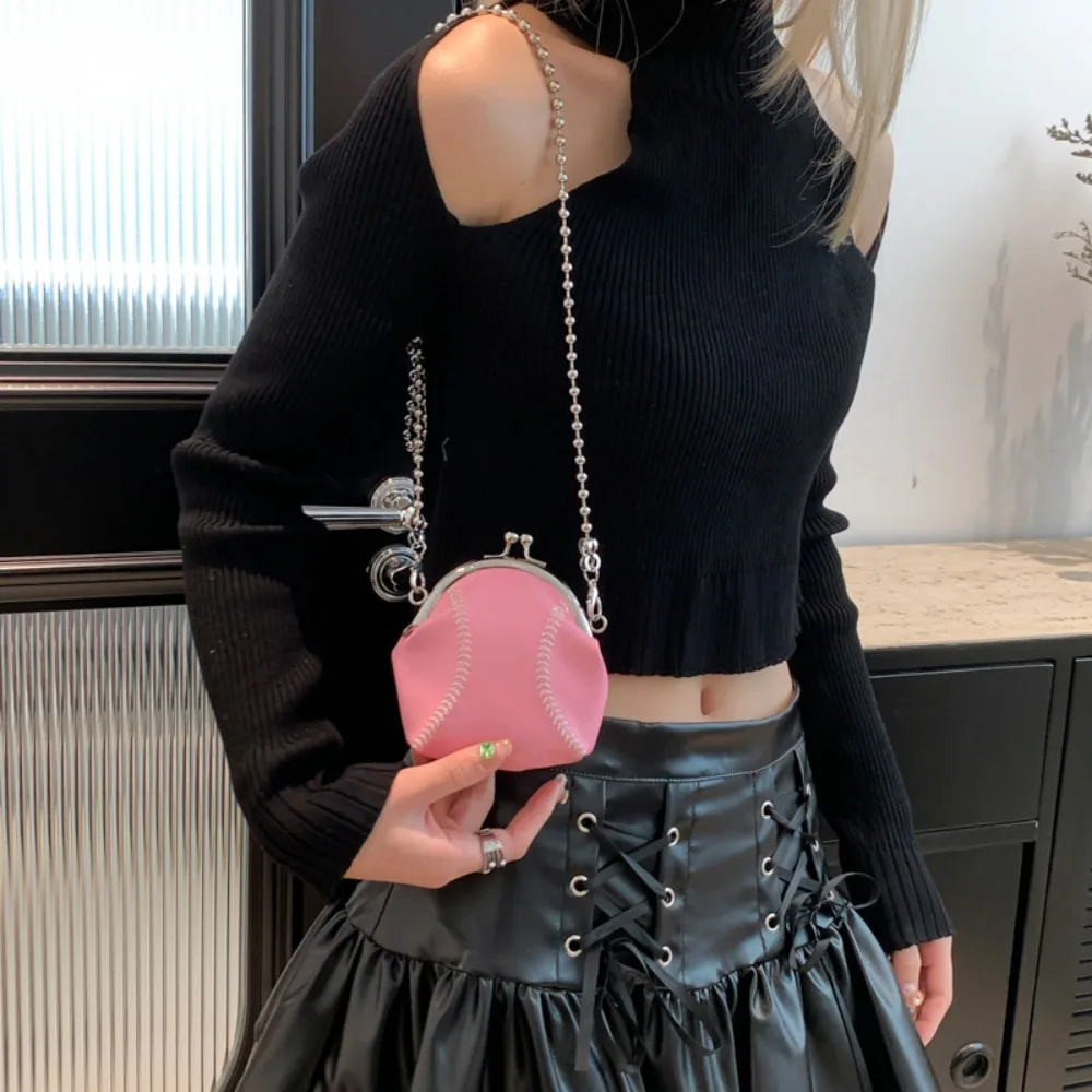 

PU Leather Mini Shell Bag Funny Baseball Design Personalized Chain Lipstick Storage Bag Lightweight Korean Style